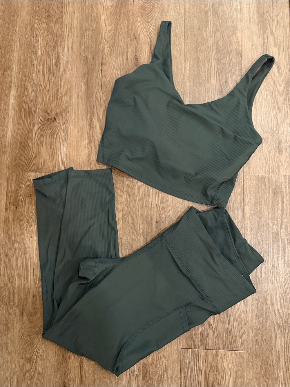 Old Navy Active Ribbed Crop Top & High-Waist Leggings L/XL Set — Deep Green